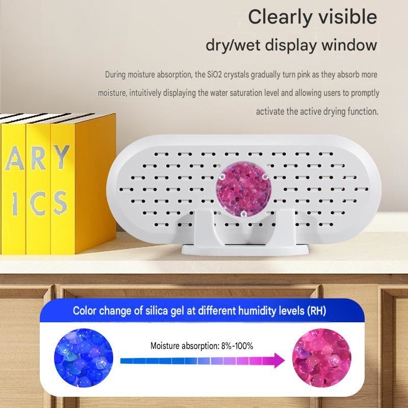 Mini Rechargeable Dehumidifier for Wardrobes, Closets and Shoe Cabinets, Reusable Moisture Absorber with Colour Indicator, Compact Anti-Mould Humidity Control Device