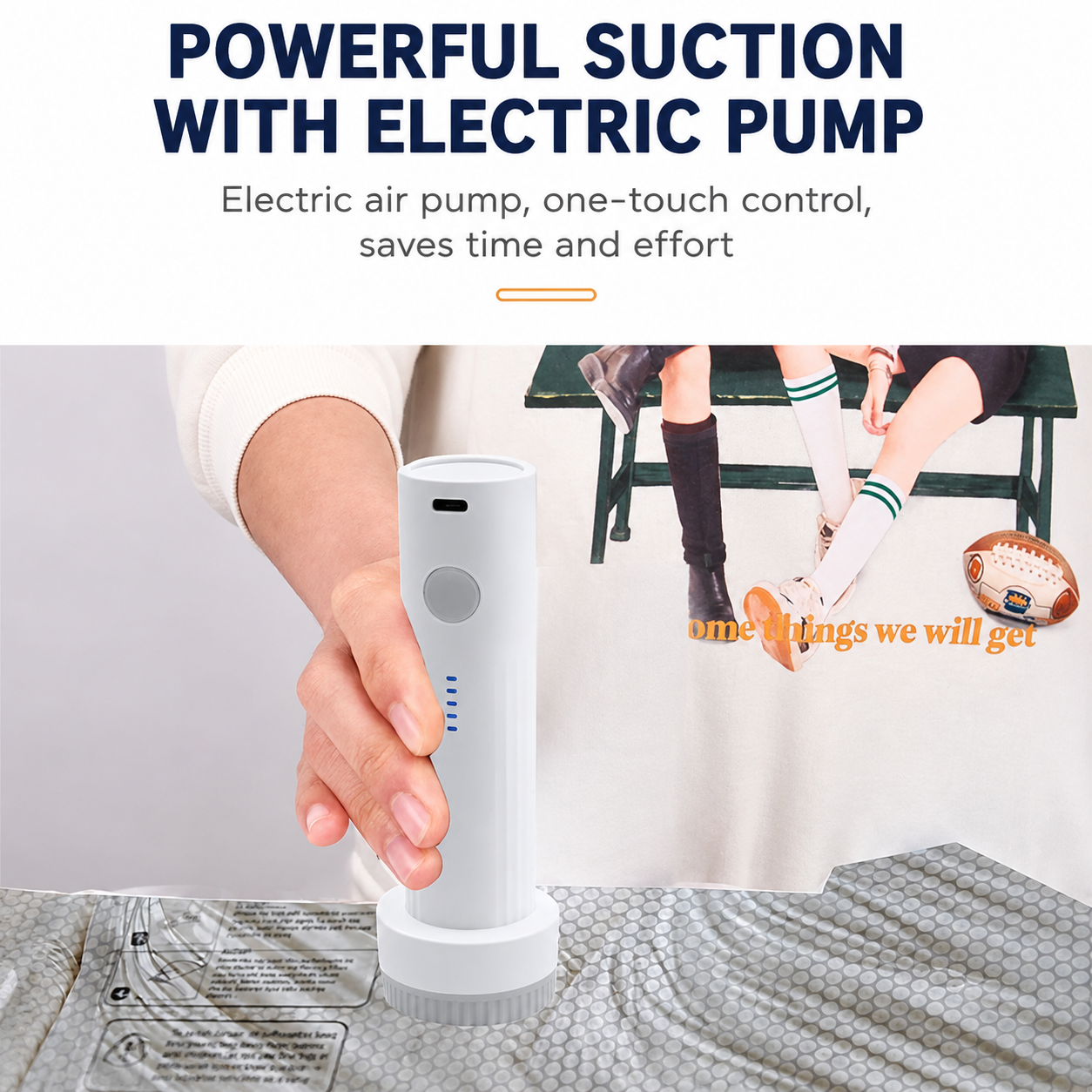 6 Pack Vacuum Storage Bags and  Wireless Electric Pump and Renewable Mini Dehumidifier Bundle, Travel Compression Storage Set for Clothes, Blankets and Bedding