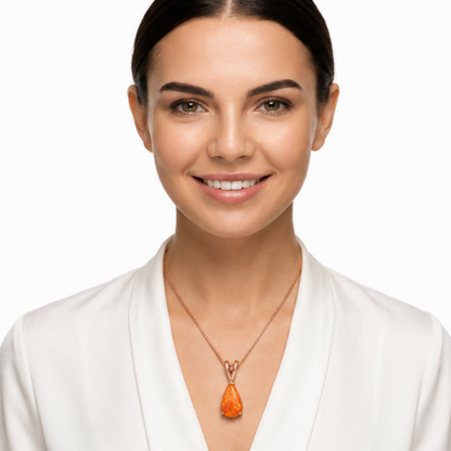 Orange Opal Teardrop Rose gold-plated chain Pendant Necklace for Women, Elegant Sparkling Opal Drop Necklace, Adjustable Chain Fashion Jewellery Gift