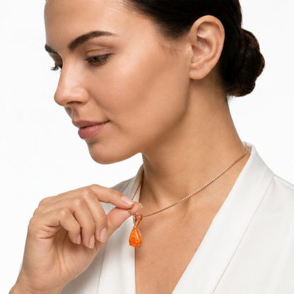 Orange Opal Teardrop Rose gold-plated chain Pendant Necklace for Women, Elegant Sparkling Opal Drop Necklace, Adjustable Chain Fashion Jewellery Gift