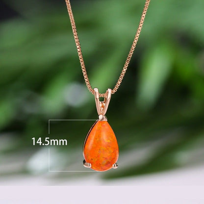 Orange Opal Teardrop Rose gold-plated chain Pendant Necklace for Women, Elegant Sparkling Opal Drop Necklace, Adjustable Chain Fashion Jewellery Gift