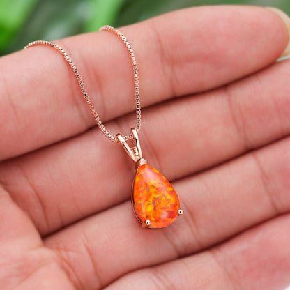 Orange Opal Teardrop Rose gold-plated chain Pendant Necklace for Women, Elegant Sparkling Opal Drop Necklace, Adjustable Chain Fashion Jewellery Gift