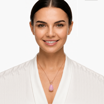 Pink Opal Teardrop Rose gold-plated chain Pendant Necklace for Women, Elegant Sparkling Opal Drop Necklace, Adjustable Chain Fashion Jewellery Gift