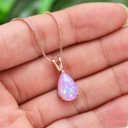 Pink Opal Teardrop Rose gold-plated chain Pendant Necklace for Women, Elegant Sparkling Opal Drop Necklace, Adjustable Chain Fashion Jewellery Gift