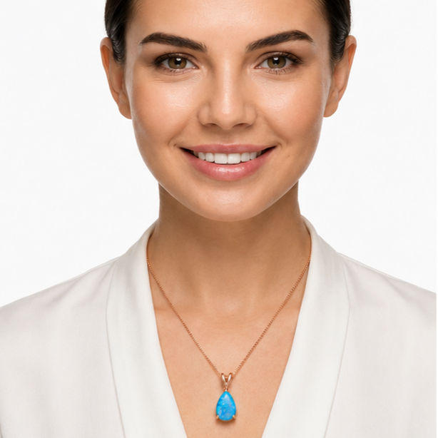 Blue Opal Teardrop Rose gold-plated chain Pendant Necklace for Women, Elegant Sparkling Opal Drop Necklace, Adjustable Chain Fashion Jewellery Gift