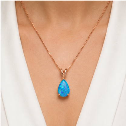 Blue Opal Teardrop Rose gold-plated chain Pendant Necklace for Women, Elegant Sparkling Opal Drop Necklace, Adjustable Chain Fashion Jewellery Gift