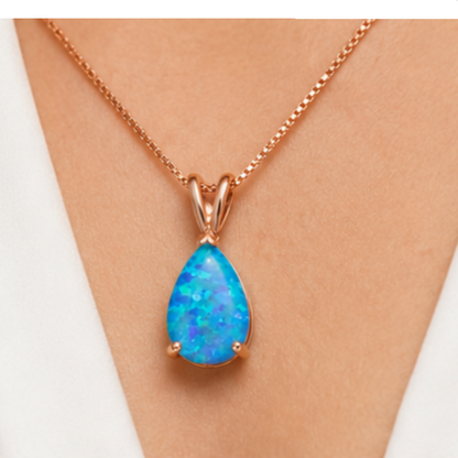 Blue Opal Teardrop Rose gold-plated chain Pendant Necklace for Women, Elegant Sparkling Opal Drop Necklace, Adjustable Chain Fashion Jewellery Gift