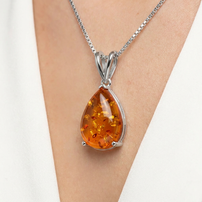 Orange Opal Teardrop Platinum-plated chain Pendant Necklace for Women, Elegant Sparkling Opal Drop Necklace, Adjustable Chain Fashion Jewellery Gift
