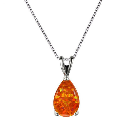 Orange Opal Teardrop Platinum-plated chain Pendant Necklace for Women, Elegant Sparkling Opal Drop Necklace, Adjustable Chain Fashion Jewellery Gift