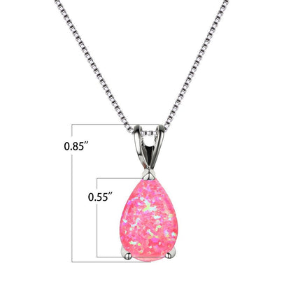 Pink Opal Teardrop Platinum-plated chain Pendant Necklace for Women, Elegant Sparkling Opal Drop Necklace, Adjustable Chain Fashion Jewellery Gift