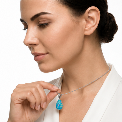 Blue Opal Teardrop Platinum-plated chain Pendant Necklace for Women, Elegant Sparkling Opal Drop Necklace, Adjustable Chain Fashion Jewellery Gift