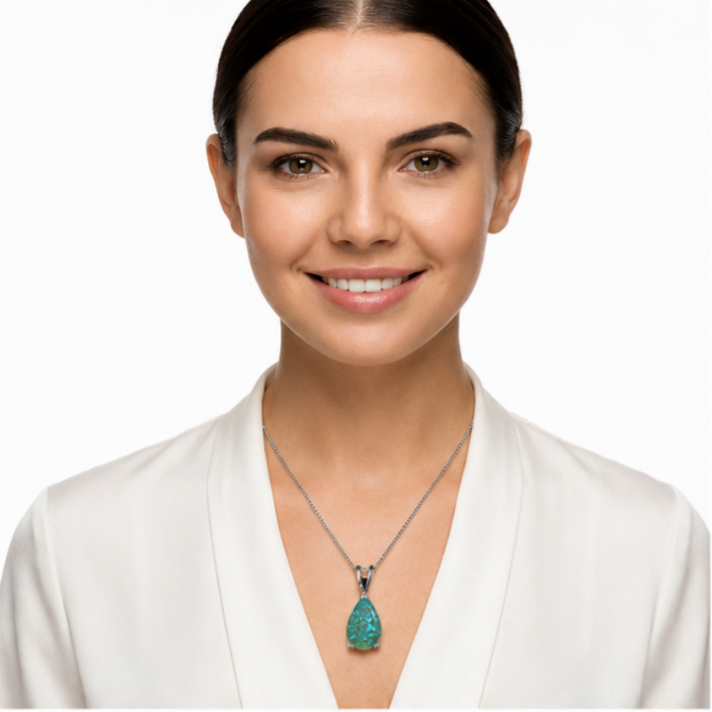 Green Opal Teardrop Platinum-plated chain Pendant Necklace for Women, Elegant Sparkling Opal Drop Necklace, Adjustable Chain Fashion Jewellery Gift