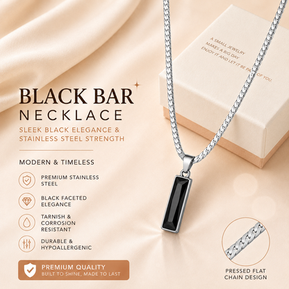 Black Zircon Bar Pendant Necklace 40cm+5cm for Men, Stainless Steel Cuban Chain Necklace, Minimalist Hip Hop Street Style Jewellery