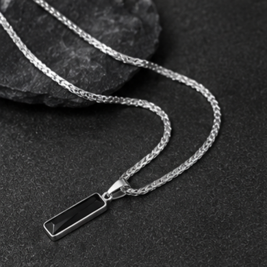 Black Zircon Bar Pendant Necklace 40cm+5cm for Men, Stainless Steel Cuban Chain Necklace, Minimalist Hip Hop Street Style Jewellery