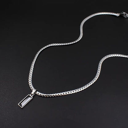 Black Zircon Bar Pendant Necklace 50cm+5cm for Men, Stainless Steel Cuban Chain Necklace, Minimalist Hip Hop Street Style Jewellery