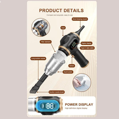 8-piece Black Handheld Cordless Vacuum Cleaner & Air Duster 2-in-1(2 x 2000mAh), Portable Car and Home Cleaning Vacuum with Digital Display
