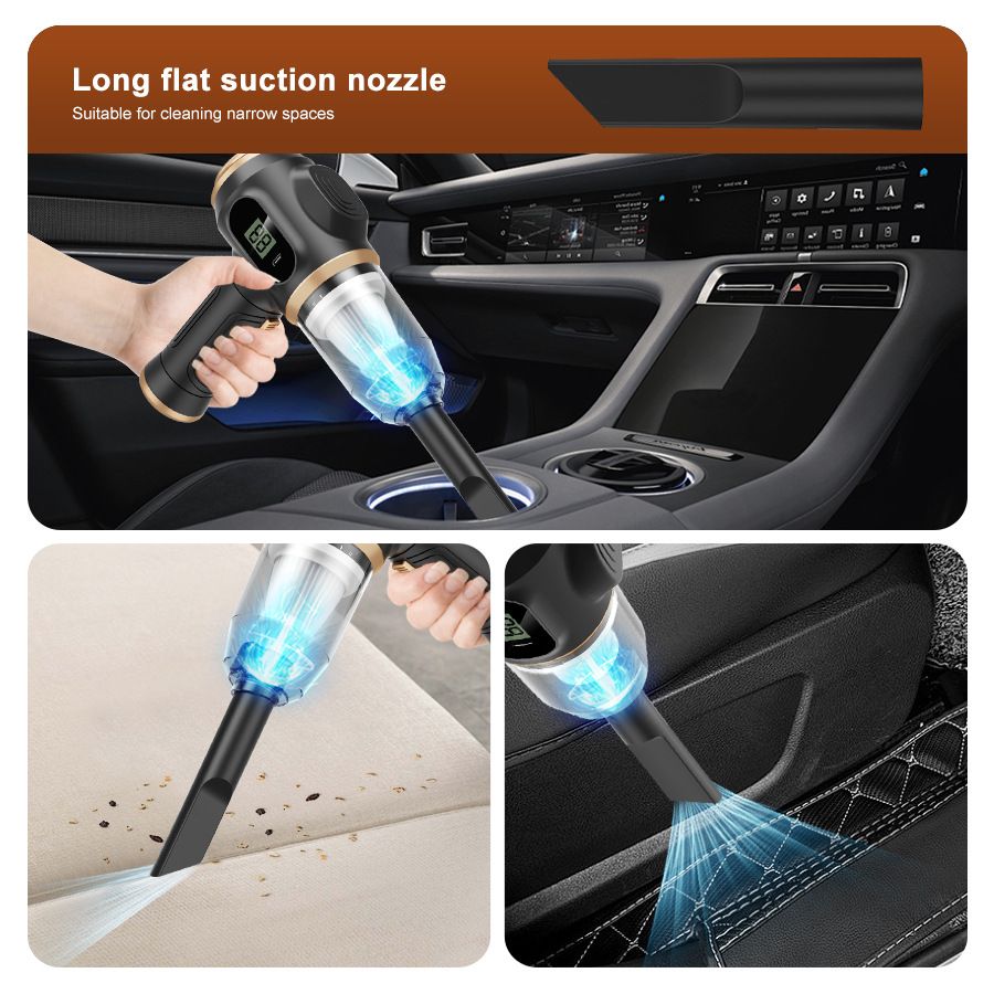 8-piece Black Handheld Cordless Vacuum Cleaner & Air Duster 2-in-1(2 x 2000mAh), Portable Car and Home Cleaning Vacuum with Digital Display