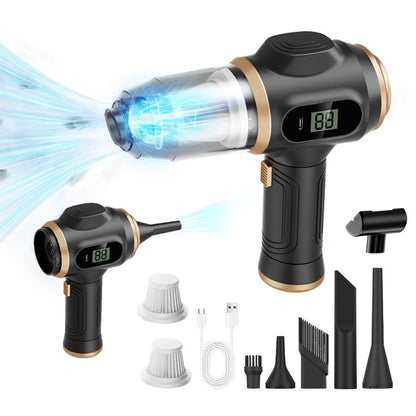 8-piece  Black Handheld Cordless Vacuum Cleaner & Air Duster 2-in-1(2 x 1500mAh), Portable Car and Home Cleaning Vacuum with Digital Display