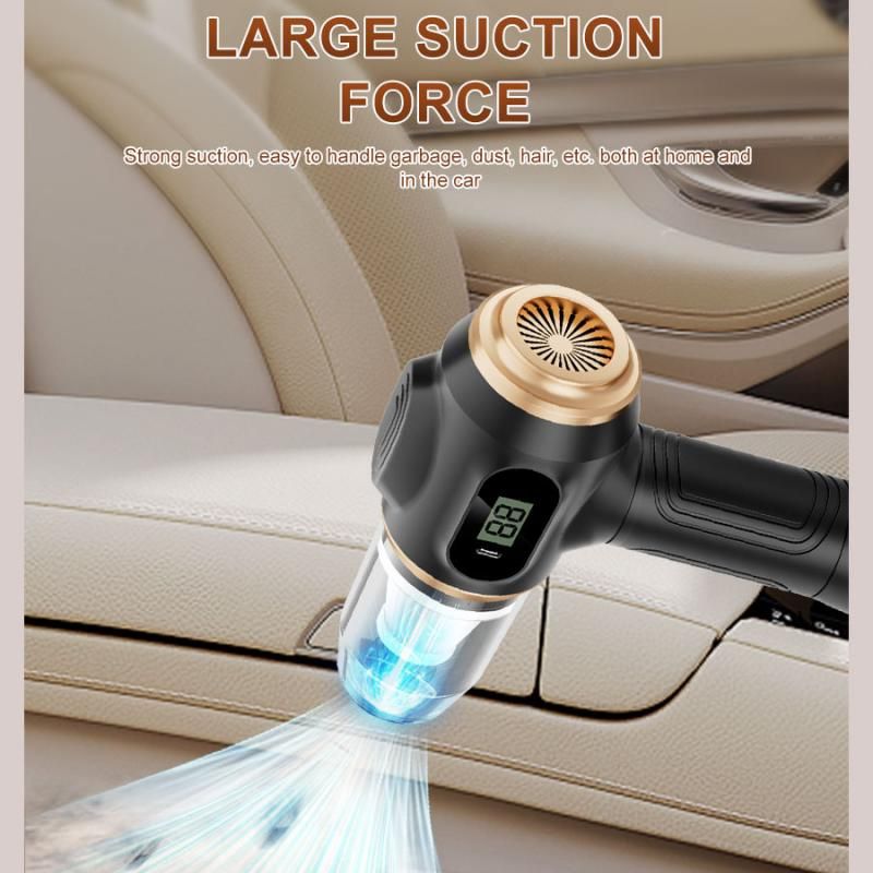 8-piece  Black Handheld Cordless Vacuum Cleaner & Air Duster 2-in-1(2 x 1500mAh), Portable Car and Home Cleaning Vacuum with Digital Display