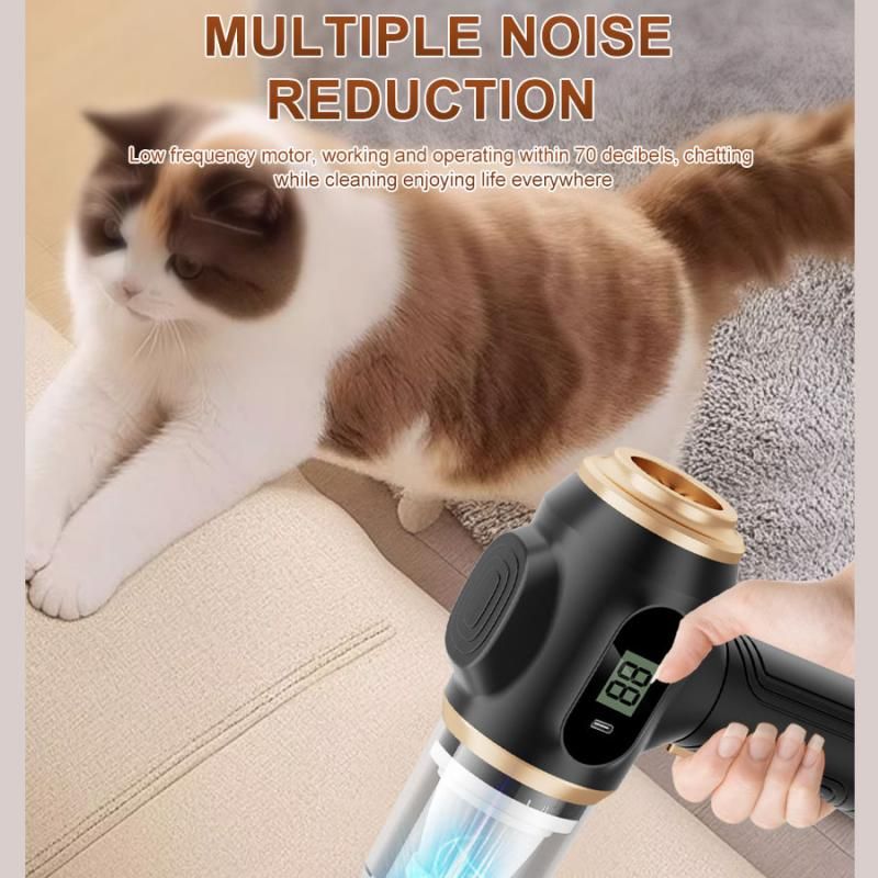 8-piece  Black Handheld Cordless Vacuum Cleaner & Air Duster 2-in-1(2 x 1500mAh), Portable Car and Home Cleaning Vacuum with Digital Display