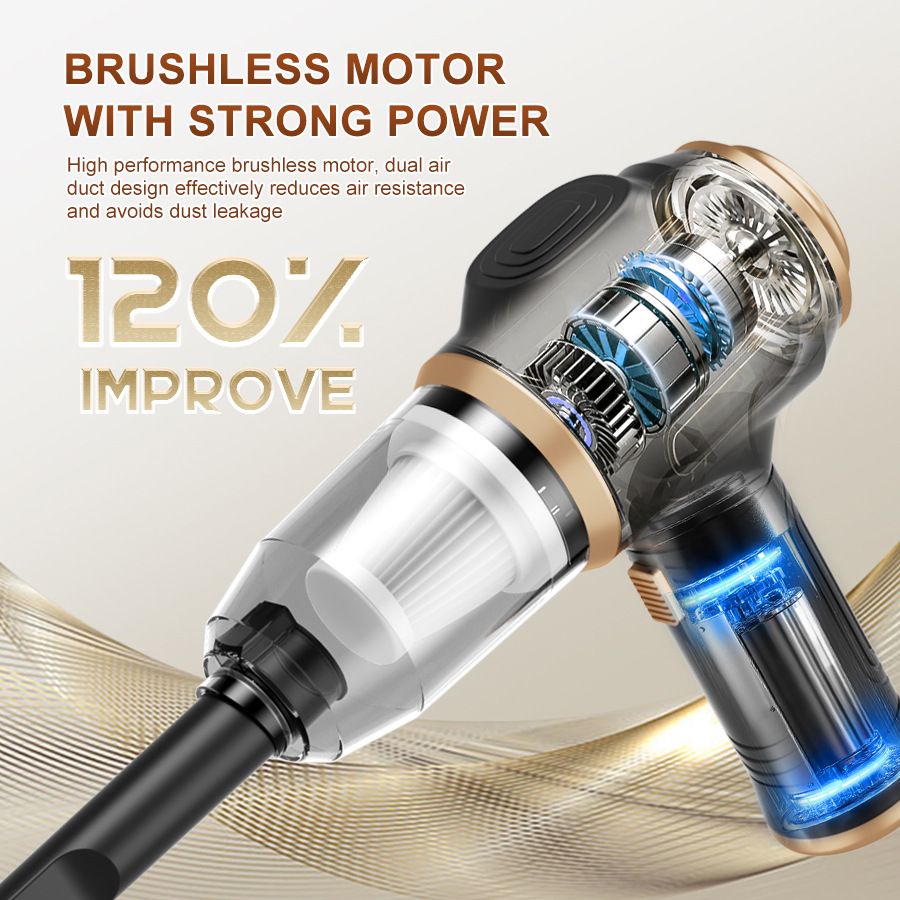 8-piece  Black Handheld Cordless Vacuum Cleaner & Air Duster 2-in-1(2 x 1500mAh), Portable Car and Home Cleaning Vacuum with Digital Display