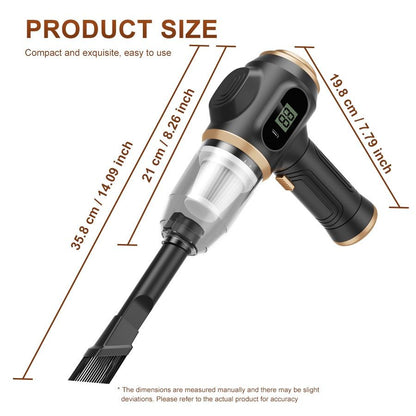 8-piece  Black Handheld Cordless Vacuum Cleaner & Air Duster 2-in-1(2 x 1500mAh), Portable Car and Home Cleaning Vacuum with Digital Display