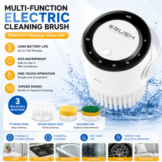 4-piece White Electric Spin Scrubber Cordless Cleaning Brush（Includes three types of brush heads） for Kitchen Bathroom Tiles and Household Surfaces