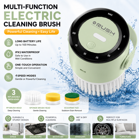 4-piece Green Electric Spin Scrubber Cordless Cleaning Brush（Includes three types of brush heads） for Kitchen Bathroom Tiles and Household Surfaces