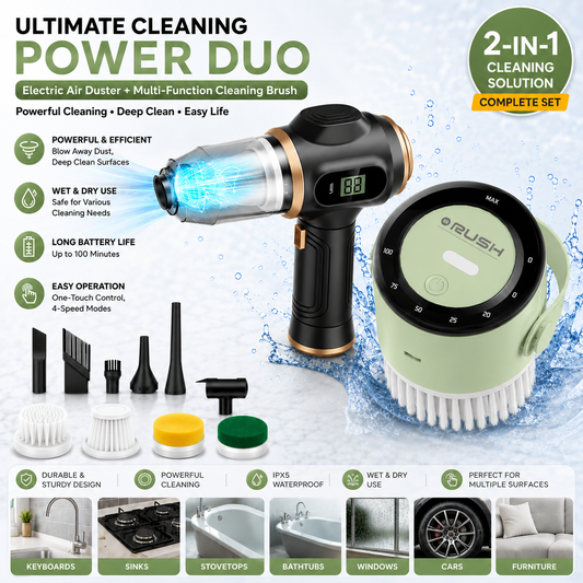 Black and Green Cordless 2-in-1 Cleaning Kit  Vacuum cleaner(2 x 2000mAh) and Spin Scrubber Set（Includes three types of brush heads） for Home Car Kitchen Bathroom Cleaning