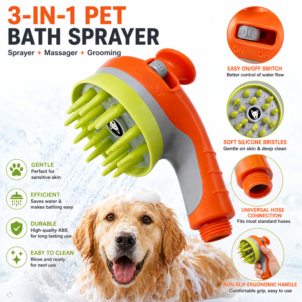 Blue Pet Bathing Shower Sprayer Brush with Water  Control Switch Control Dog Grooming Massage Shampoo Rinse Tool