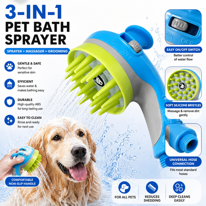 Orange Pet Bathing Shower Sprayer Brush with Water  Control Switch Control Dog Grooming Massage Shampoo Rinse Tool