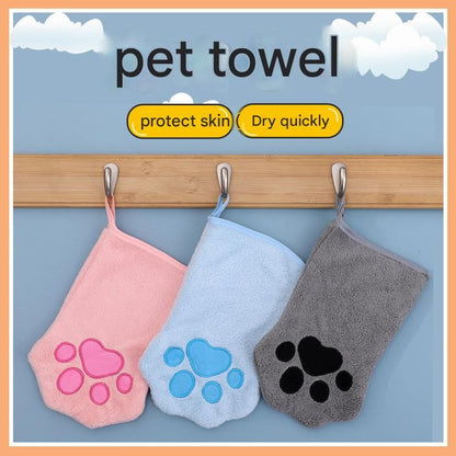 2-piece Pink Quick-drying pet grooming glove towel; made of soft, highly absorbent coral fleece; suitable for drying dogs and cats after bathing.