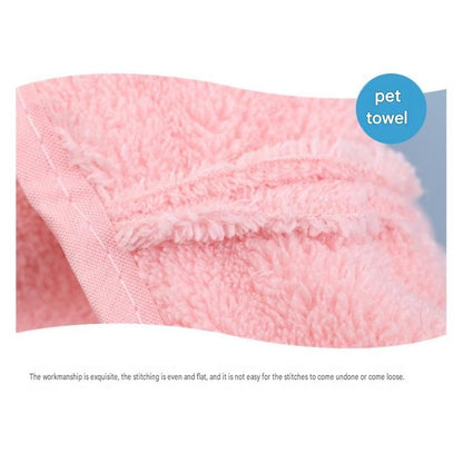 2-piece Pink Quick-drying pet grooming glove towel; made of soft, highly absorbent coral fleece; suitable for drying dogs and cats after bathing.