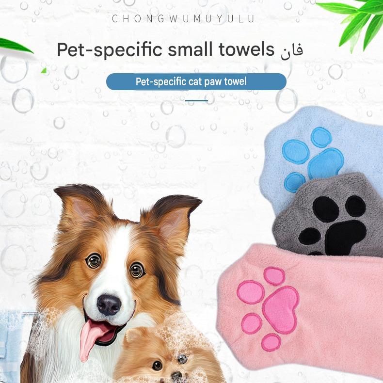 2-piece Blue Quick-drying pet grooming glove towel; made of soft, highly absorbent coral fleece; suitable for drying dogs and cats after bathing.