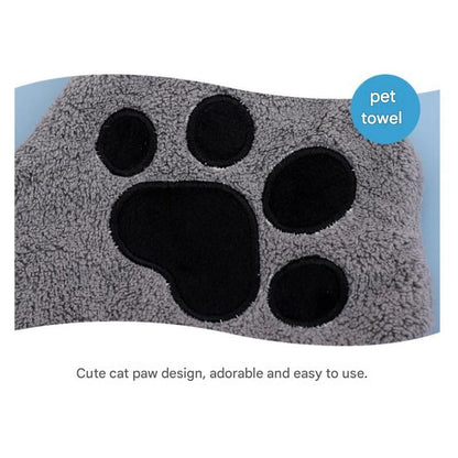 2-piece Blue Quick-drying pet grooming glove towel; made of soft, highly absorbent coral fleece; suitable for drying dogs and cats after bathing.