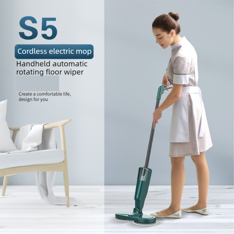 S5 White  Cordless Electric Spin Mop with Spray Function USB Rechargeable Floor Cleaner - Dual Rotating Mop Heads, Wet and Dry Cleaning, Lightweight Home Cleaning Solution for Hard Floors