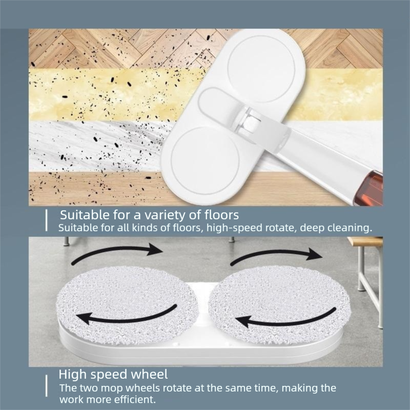 S5 Green  Cordless Electric Spin Mop with Spray Function USB Rechargeable Floor Cleaner - Dual Rotating Mop Heads, Wet and Dry Cleaning, Lightweight Home Cleaning Solution for Hard Floors