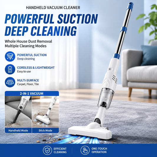 White Cordless Handheld Vacuum Cleaner with Extension Wand -  Wireless Home, Car and Pet Hair Vacuum, USB Rechargeable Lightweight Dust Mite Cleaner