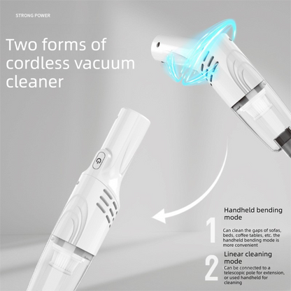 White Cordless Handheld Vacuum Cleaner with Extension Wand -  Wireless Home, Car and Pet Hair Vacuum, USB Rechargeable Lightweight Dust Mite Cleaner