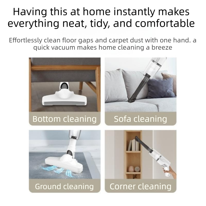 White Cordless Handheld Vacuum Cleaner with Extension Wand -  Wireless Home, Car and Pet Hair Vacuum, USB Rechargeable Lightweight Dust Mite Cleaner