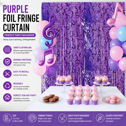 5 pcs Purple Lightning Tinsel Curtain Backdrop - Shimmer Foil Fringe Party Decoration for Birthday, Music Theme, Dance Party and Photo Booth