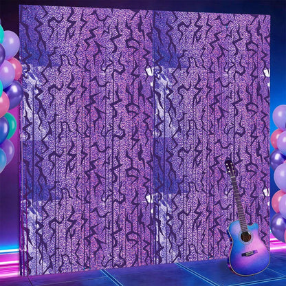 5 pcs Purple Lightning Tinsel Curtain Backdrop - Shimmer Foil Fringe Party Decoration for Birthday, Music Theme, Dance Party and Photo Booth