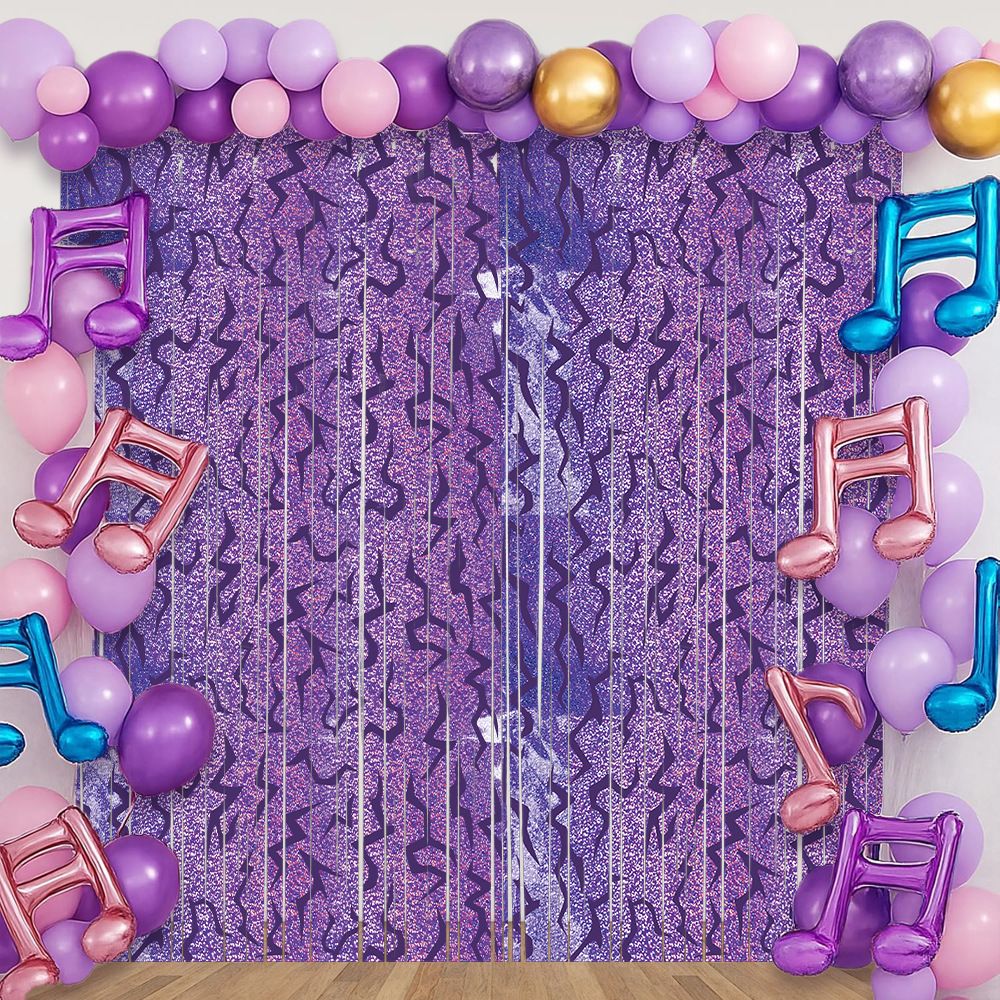 5 pcs Purple Lightning Tinsel Curtain Backdrop - Shimmer Foil Fringe Party Decoration for Birthday, Music Theme, Dance Party and Photo Booth