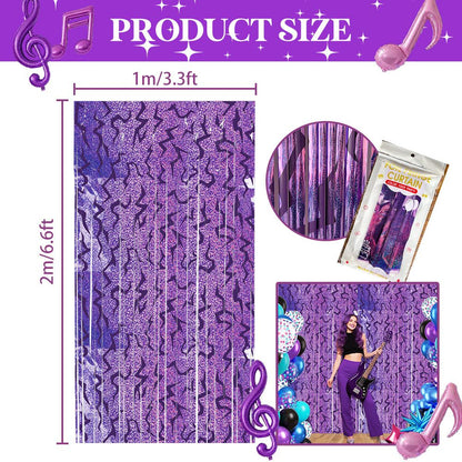 5 pcs Purple Lightning Tinsel Curtain Backdrop - Shimmer Foil Fringe Party Decoration for Birthday, Music Theme, Dance Party and Photo Booth