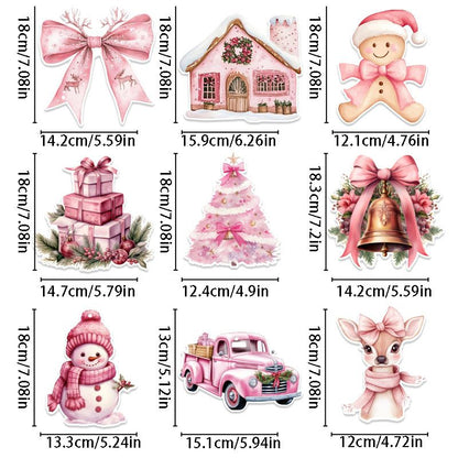 9 pcs Pink Christmas Honeycomb Table Centrepiece Set - 3D Paper Decorations with Reindeer and Snowman Designs for Holiday Party Styling