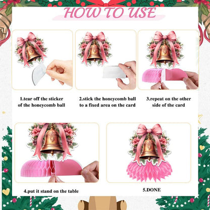 9 pcs Pink Christmas Honeycomb Table Centrepiece Set - 3D Paper Decorations with Reindeer and Snowman Designs for Holiday Party Styling