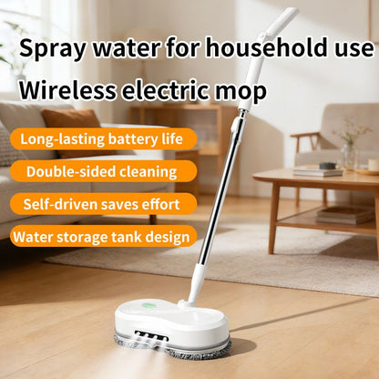 White Cordless Electric Spray Mop with LED Light Adjustable Handle Wireless Self-Propelled Floor Cleaner for Wooden flooring, tile flooring, concrete flooring