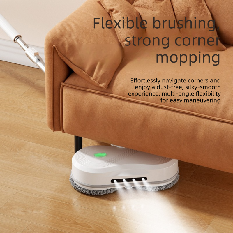 White Cordless Electric Spray Mop with LED Light Adjustable Handle Wireless Self-Propelled Floor Cleaner for Wooden flooring, tile flooring, concrete flooring
