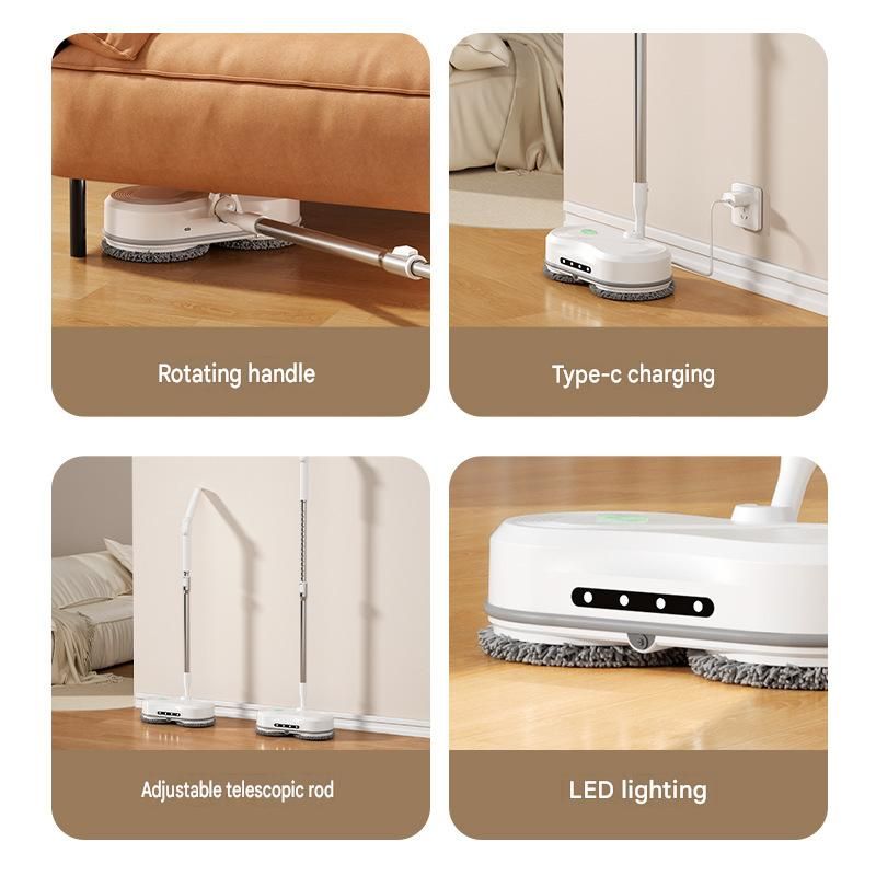 White Cordless Electric Spray Mop with LED Light Adjustable Handle Wireless Self-Propelled Floor Cleaner for Wooden flooring, tile flooring, concrete flooring