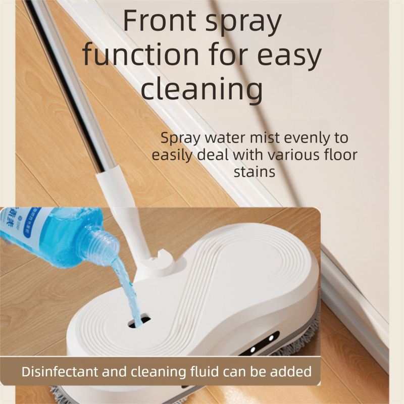 White Cordless Electric Spray Mop with LED Light Adjustable Handle Wireless Self-Propelled Floor Cleaner for Wooden flooring, tile flooring, concrete flooring